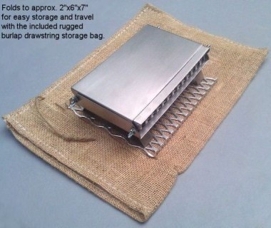 Mini portable barbecue and camp stove. Extremely lightweight. Great for hiking, camping, or picnics.